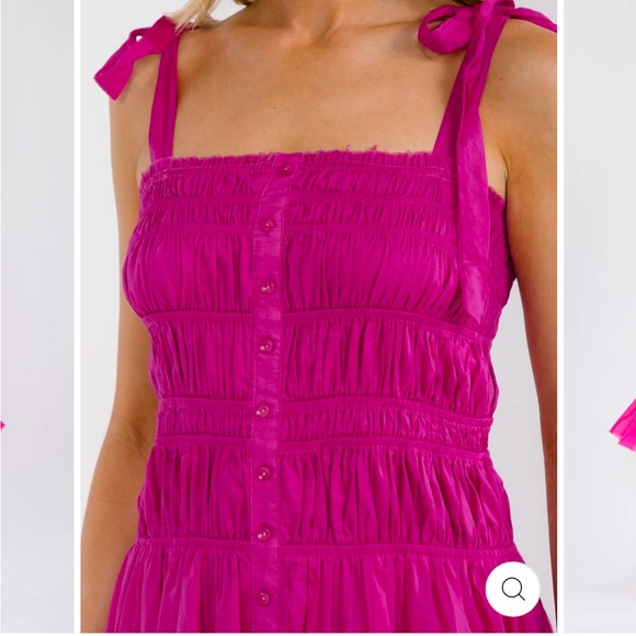NWT 100% Cotton Tie-Shoulder Midi Dress in Bright Pink - Picture 3 of 8